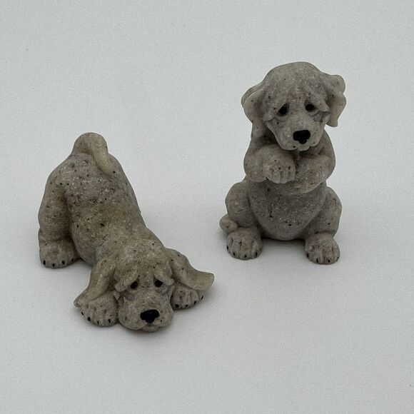 Miniature Hound Dog Dogs Puppy Nature Stone‎ Design Figurine x2 - Picture 7 of 7